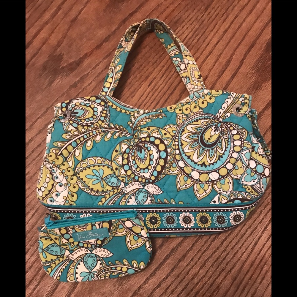 Vera Bradley hand bag Peacock Green w/ matching ID & change holder
